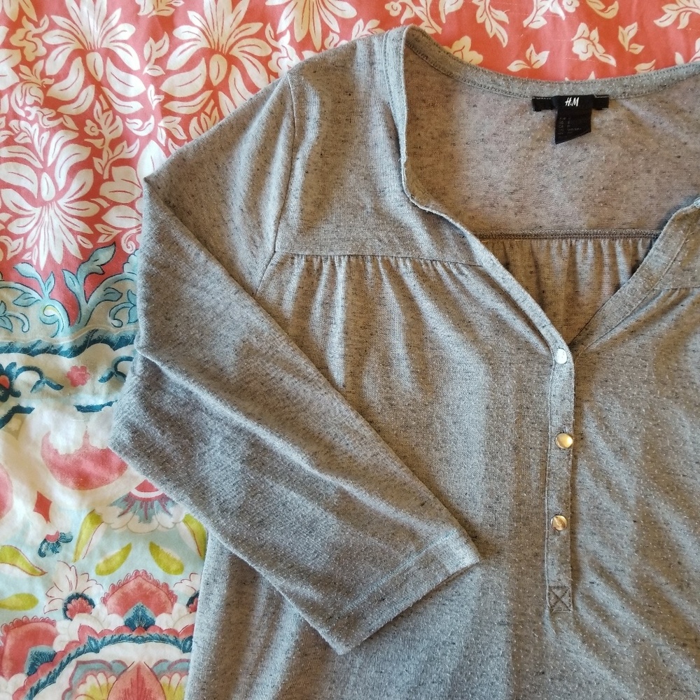 H&M | Button Tunic in Heather Grey | 3/4 Sleeve